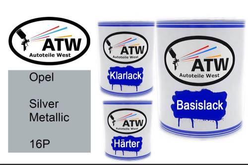 Opel, Silver Metallic, 16P: 1L Lackdose + 1L Klarlack + 500ml Härter - Set, von ATW Autoteile West.
